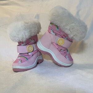 Pink Kids Snow Boots with Fur Trim